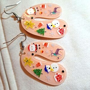 Holiday Santa Snowflake Mitton Gingerbread Peach Earrings Crystals New